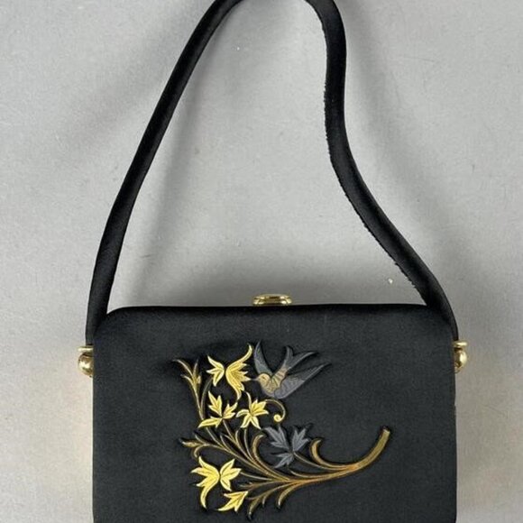 1960s Handmade Minaudiere Box Purse Compact with Metal Flowers & Birds - Vintage - Picture 8 of 9